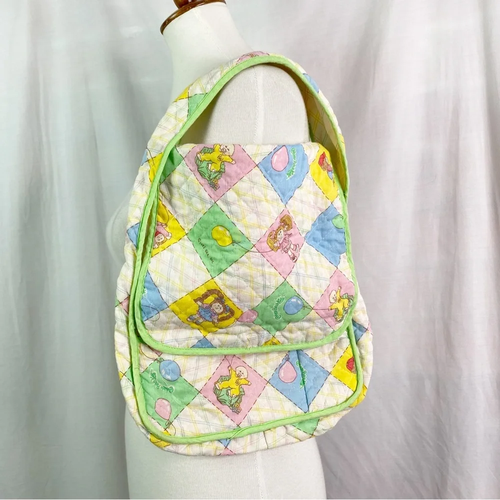 Vintage 1982 Cabbage Patch Kids Doll Quilted Diaper Bag White Pink Blue